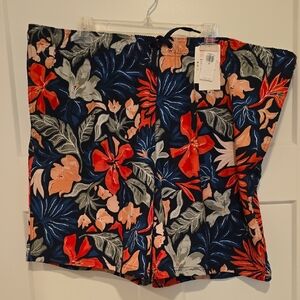 Old Navy Men's Tropical Floral Swim Trunks - Red, Blue, and Orange